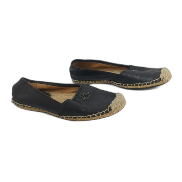 Coach Rhodelle Espadrilles Shoes Size 7 Black Leather Vacation Nautical Flats - Picture 4 of 11